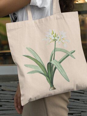 Mediterranean Sea Daffodil Vintage Floral Print Graphic Canvas Tote Bag